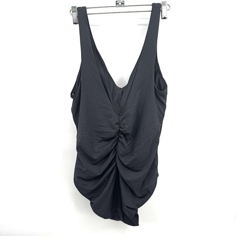 CALIA Ruched One Piece Swim Suit Solid Pure Black Size 16 Womens - Picture 2 of 10